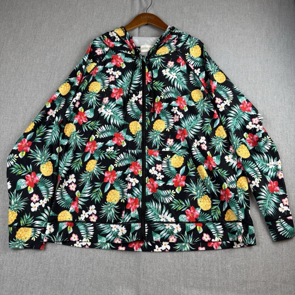 Hanna‎ Nikole Womens Plus 24W Track Jacket Full Zip Long Sleeve Floral Hood